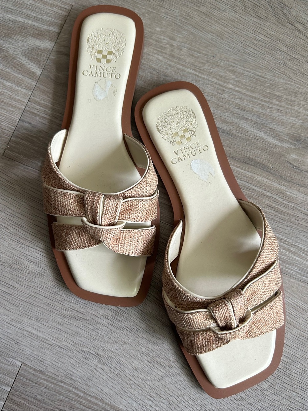 Vince Camuto Tan Cream Barcellen Natural Multi Woven Slide Sandals